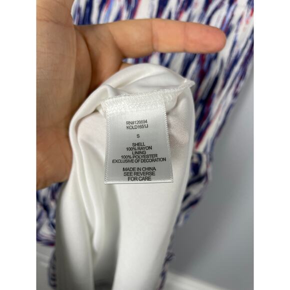 Live to be Spoiled, Size Small, White, Red, & Blue Abstract Print Tiered Dress - Picture 5 of 8